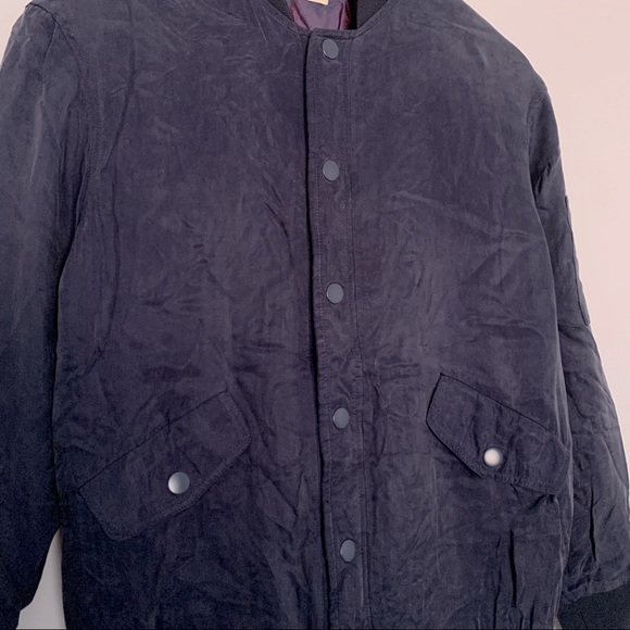 Fall Men's Soft Suede Button Up Long Sleeve Bomber Jacket in Navy Blue (XS) - Picture 4 of 6